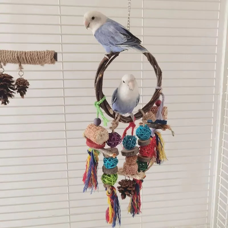 Parrot Foraging Bite Toy Set with Woven Paper Tubes