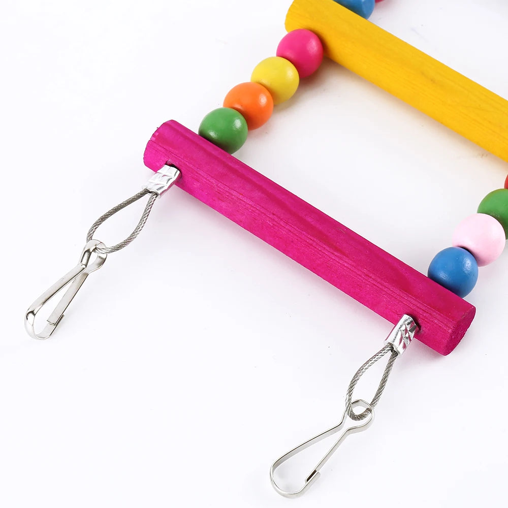 Multicolor 12-Step Wooden Bird Climbing Ladder Toy