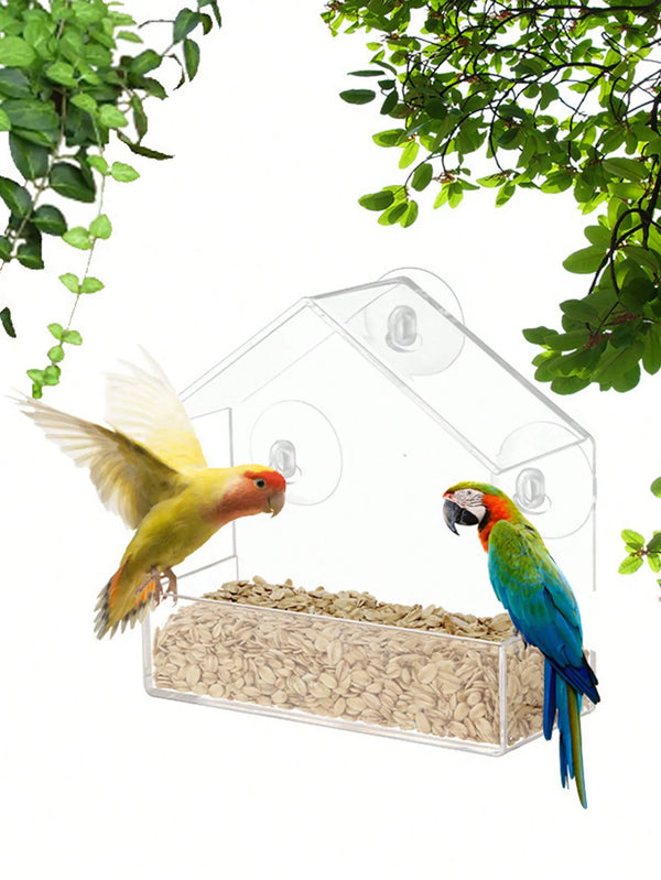 White Acrylic Outdoor Window Bird Feeder with Suction Cups