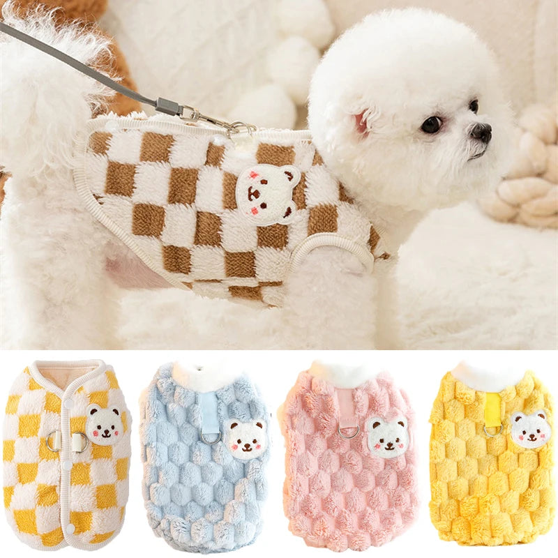 Bear Print Plush Pet Sweater with Buckle - Winter Jacket