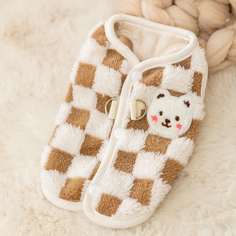 Bear Print Plush Pet Sweater with Buckle - Winter Jacket